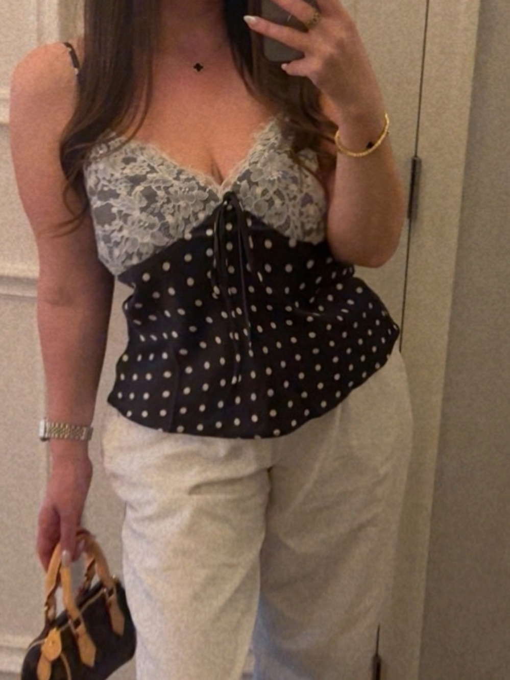 Black Polka Dot Lace Cami Top